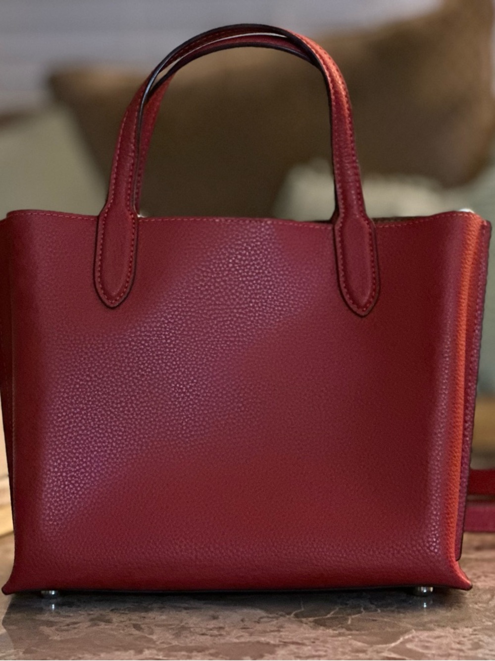 Coach Red Pebbled Leather Tote with Shoulder Strap MINI - Picture 4 of 16